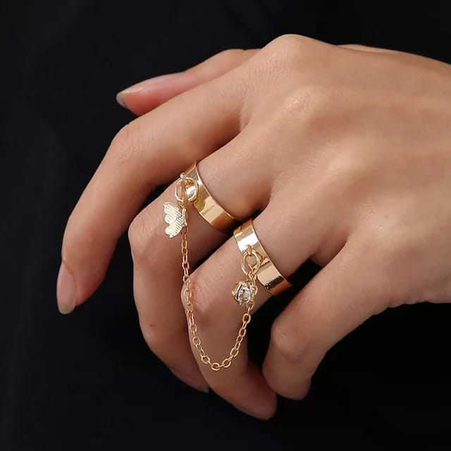 Yu Fashions Butterfly Chain Cute Adjustable Korean Ring