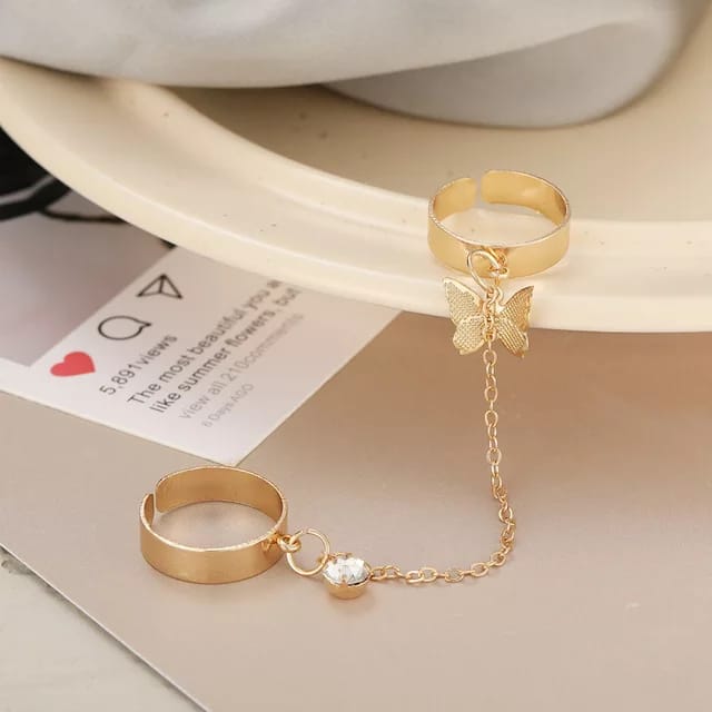 Yu Fashions Butterfly Chain Cute Adjustable Korean Ring