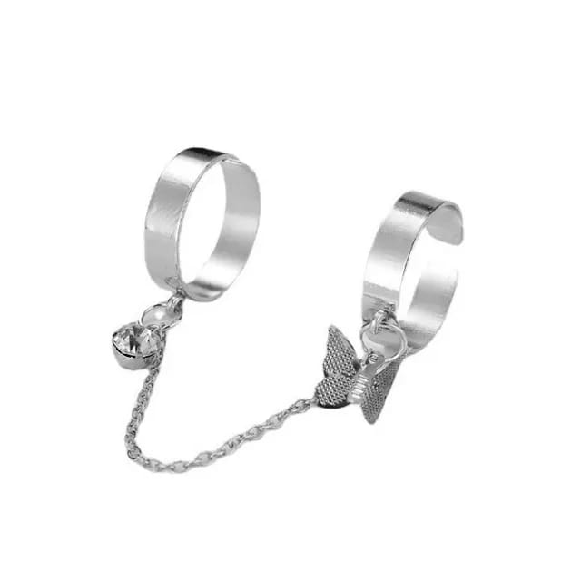 Yu Fashions Butterfly Chain Cute Adjustable Korean Ring