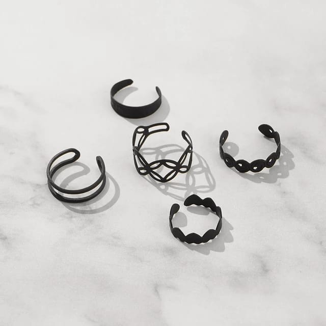 Yu Fashions Black Punk Link Korean Ring Set of 5