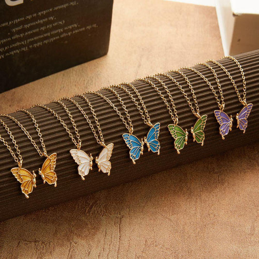 Yu Fashions Cute Minimal Butterfly Wings Enamel Painted Best Friend Sister Korean Necklace Pair