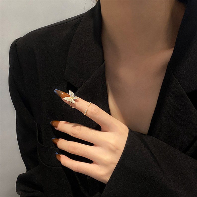 Yu fashions Butterfly Cute Rhinestone Minimal ring