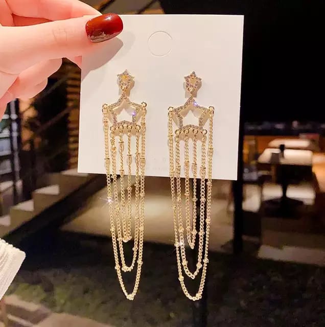 Yu Fashions Star Chain Tassels High Fashion Korean Earrings Pair