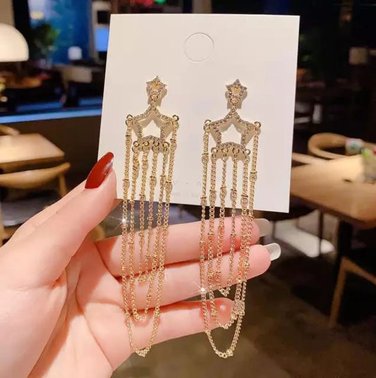 Yu Fashions Star Chain Tassels High Fashion Korean Earrings Pair
