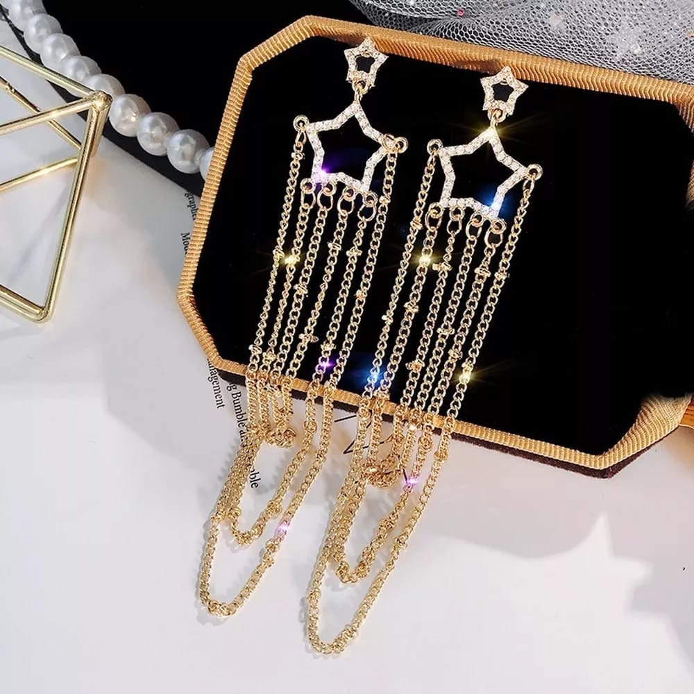 Yu Fashions Star Chain Tassels High Fashion Korean Earrings Pair