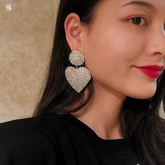 Yu Fashions Rhinestone High Quality Heart Shaped Korean Earrings Pair