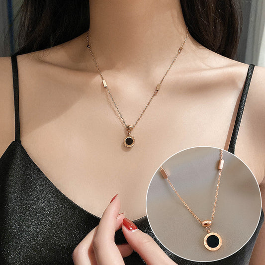 Yu Fashions Black Marble Round Shaped Korean Necklace