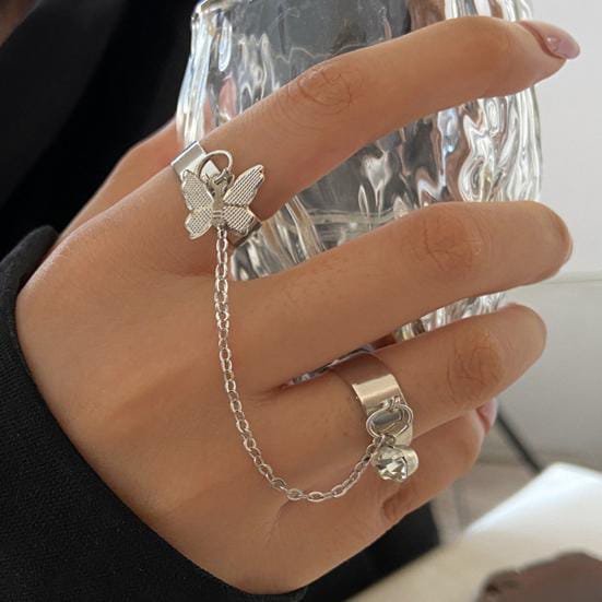 Yu Fashions Butterfly Chain Cute Adjustable Korean Ring