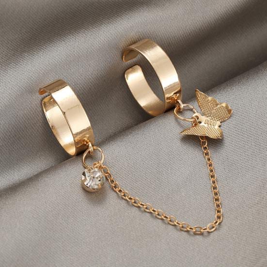 Yu Fashions Butterfly Chain Cute Adjustable Korean Ring