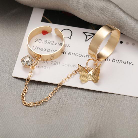 Yu Fashions Butterfly Chain Cute Adjustable Korean Ring