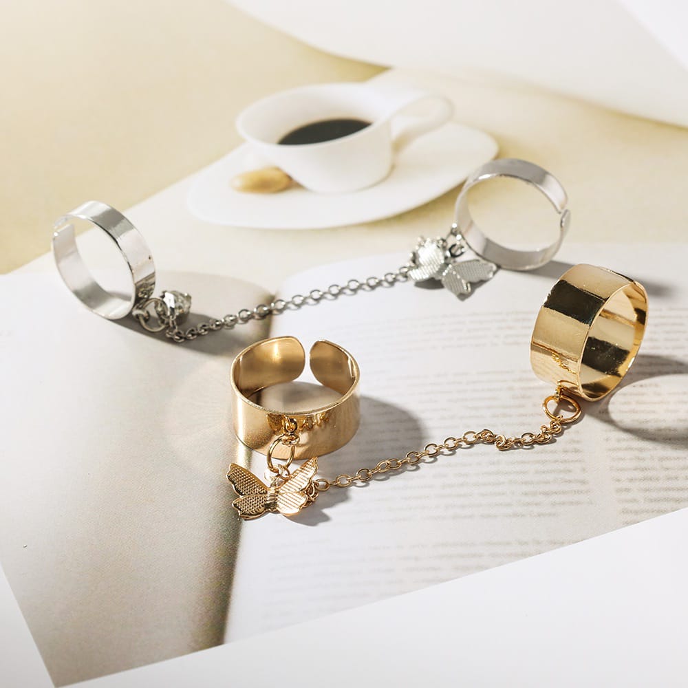 Yu Fashions Butterfly Chain Cute Adjustable Korean Ring