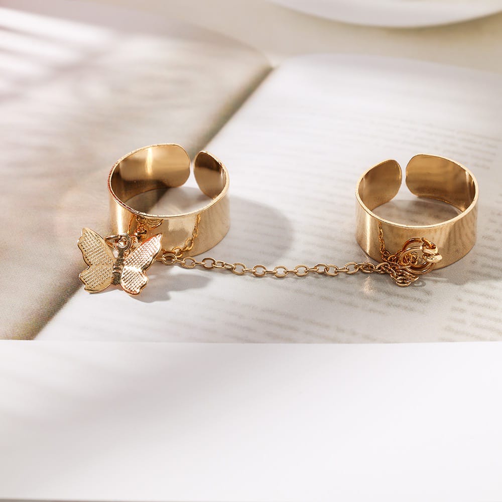 Yu Fashions Butterfly Chain Cute Adjustable Korean Ring