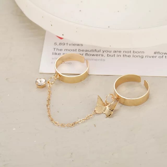 Yu Fashions Butterfly Chain Cute Adjustable Korean Ring