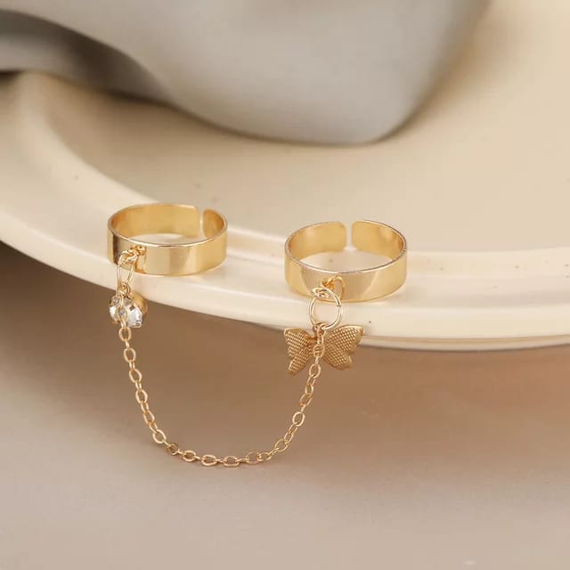 Yu Fashions Butterfly Chain Cute Adjustable Korean Ring