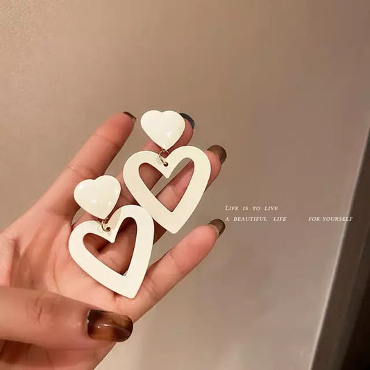 Yu Fashions White Heart Geometrical Acrylic Korean Earring Pair