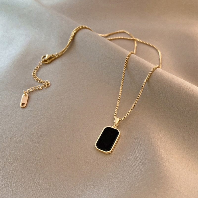 Yu Fashions High Fashions Black Stone Golden Korean Necklace