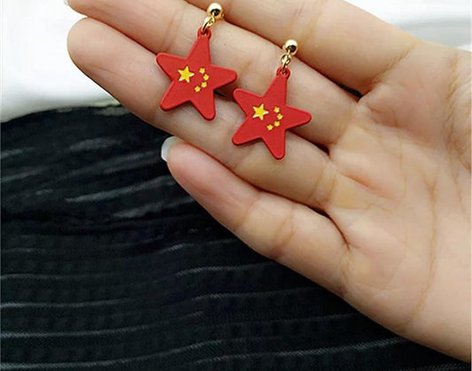 Yu Fashions Red Yellow Star Acrylic Korean Earrings Pair