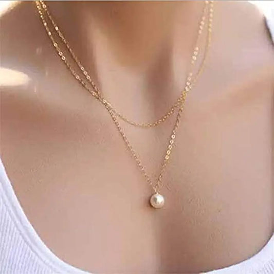 Yu Fashions 2 Layered Pearl Minimal Korean Necklace