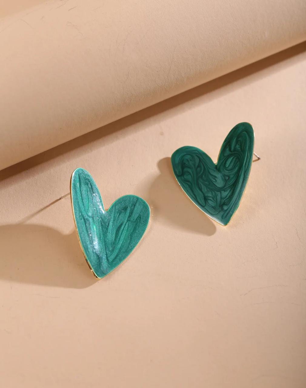 Yu Fashions Green Marble Printed Heart Shaped Korean Earrings pair