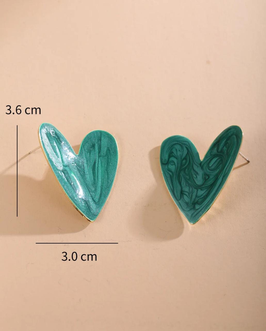 Yu Fashions Green Marble Printed Heart Shaped Korean Earrings pair