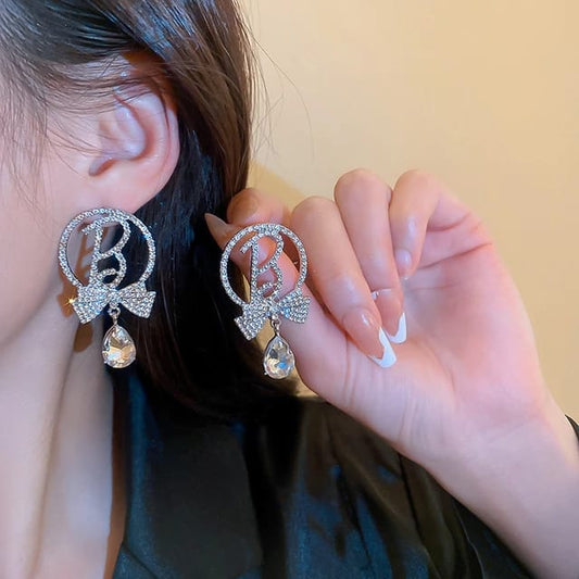Yu Fashions B Alphabet Rhinestone High Fashion Korean Earrings Pair