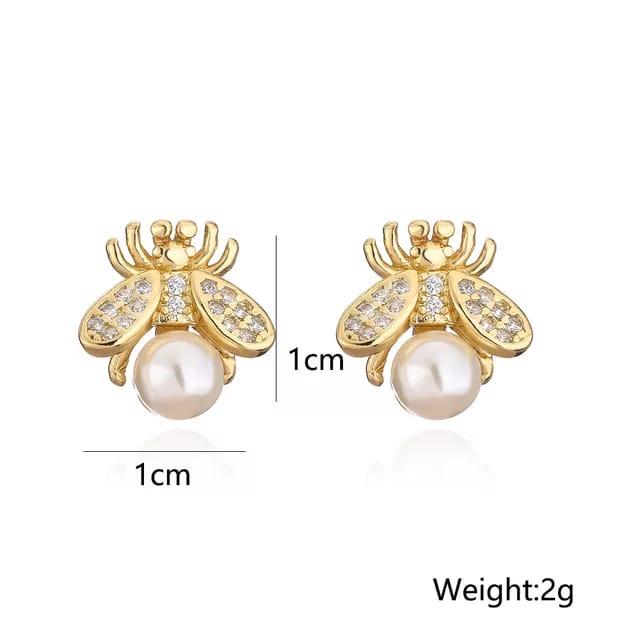 Yu Fashions Insect Bee Cute Golden Rhinestone  Korean Earrings Pair