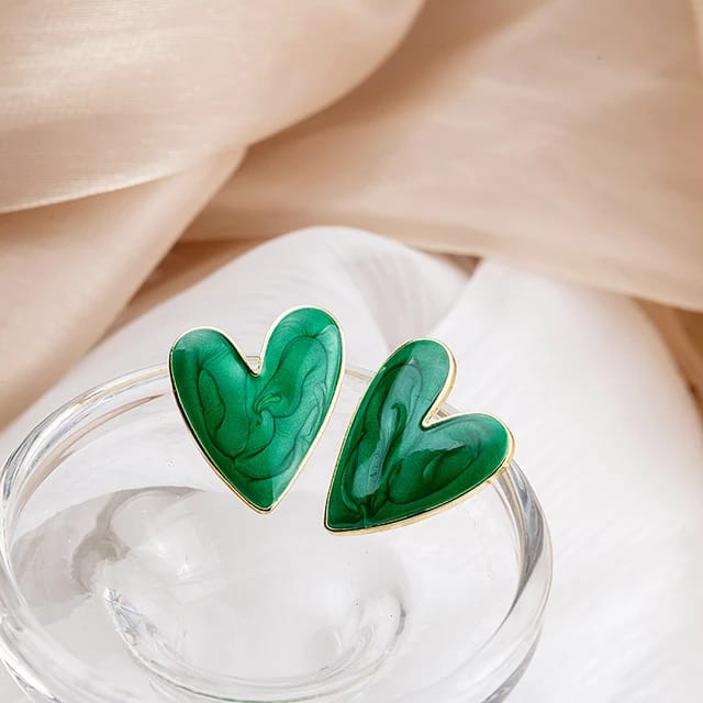 Yu Fashions Green Marble Printed Heart Shaped Korean Earrings pair