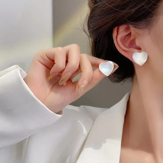Yu Fashions Heart Shaped Marble Korean Earrings Stud