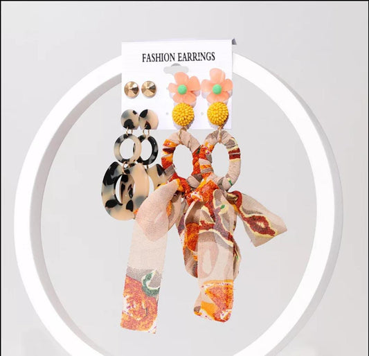 Yu Fashions Animal Print Fabric Long Cute Korean Earrings Pair of 4