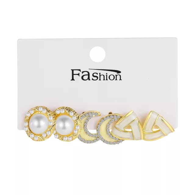 Yu Fashions High Fashion Crystal Oversized Rhinestone Pearl Korean Earrings Pair of 4