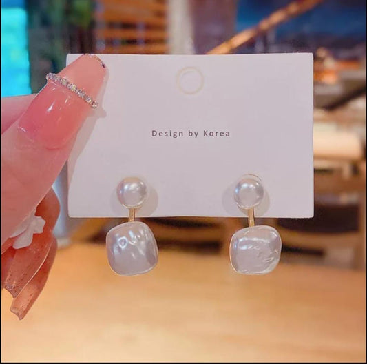 Yu Fashions Faux Pearl Rectangular Cute Korean Earrings Pair