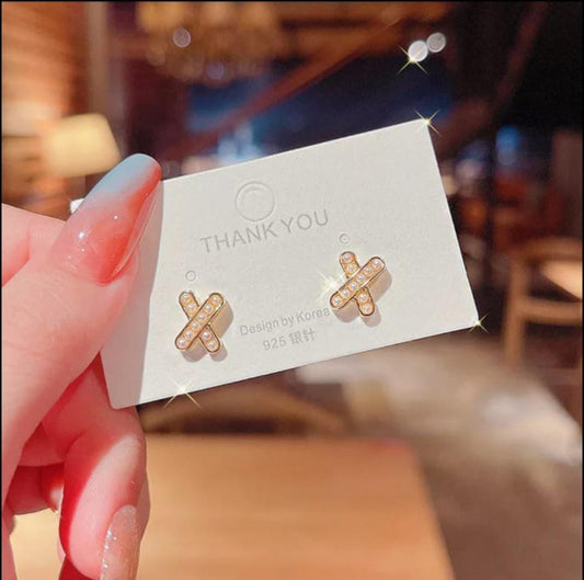 Yu Fashions Pearl cross Korean Earrings Pair