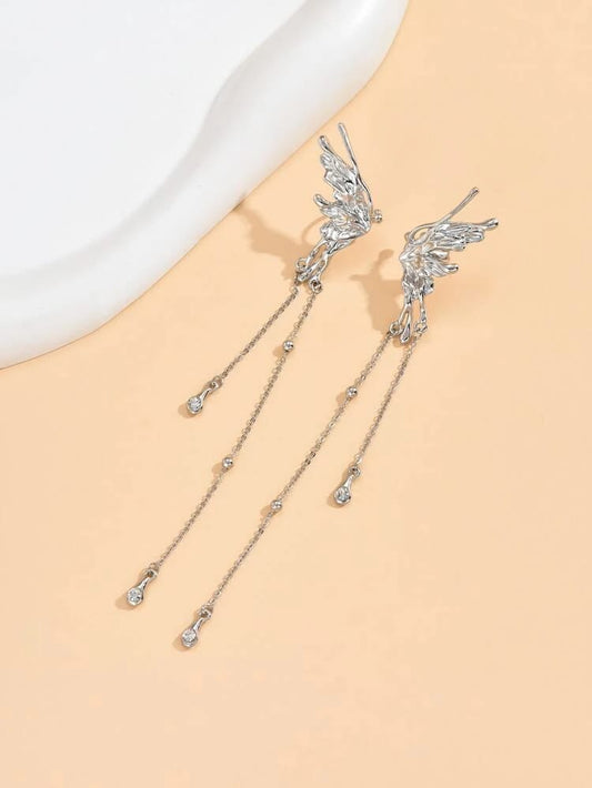 Yu Fashions Unique Melted Butterfly Shaped Drop Chain Korean Earrings Pair