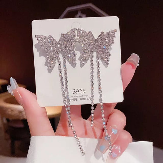 Yu Fashions Crystal Rhinestone High Fashion Butterfly Korean Earrings Pair