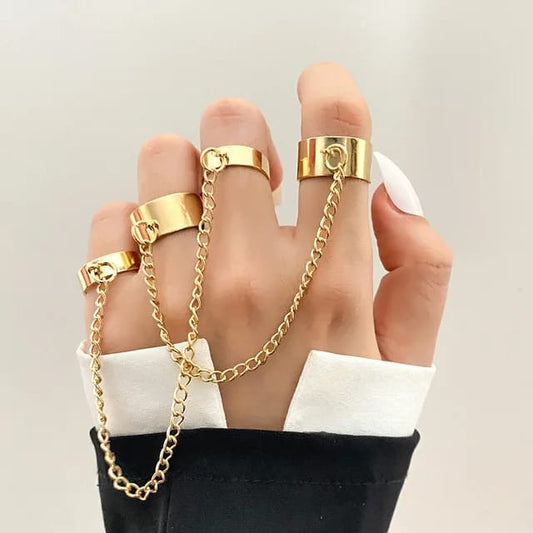 Yu Fashions Adjustable Funky Punk Chain Ring Set of 2 Pair