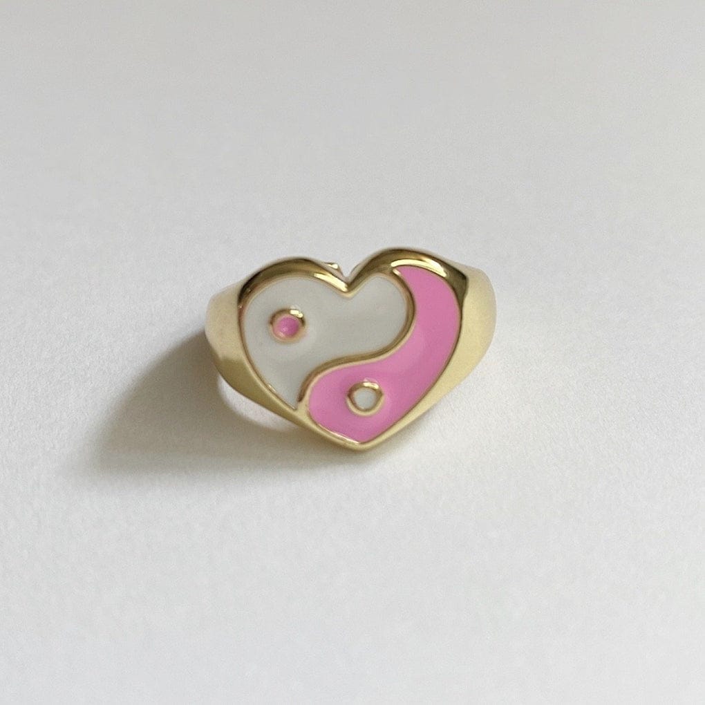 Yu Fashions Pink White Yin Yang Golden Adjustable Korean Ring