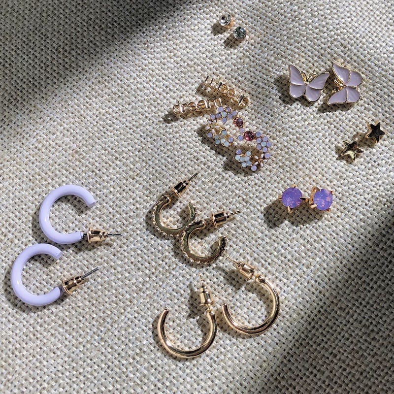 Yu Fashions Lavender Cute Oversized Hoop Korean Earrings Pair of 12