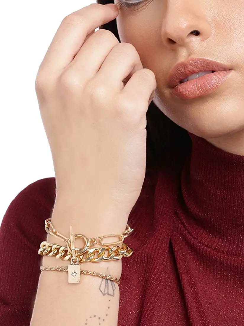 Yu Fashions Link Chain Lock Multilayered  Korean Bracelet