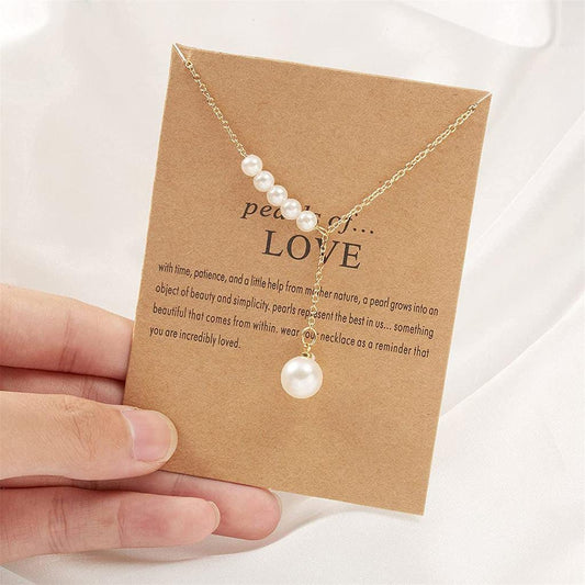 Yu Fashions Pearl of LOVE High Fashion Card Korean Necklace