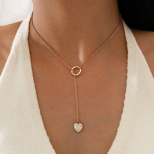 Yu Fashions Minimal Rhinestone Heart Toggle Korean Pendent Necklace