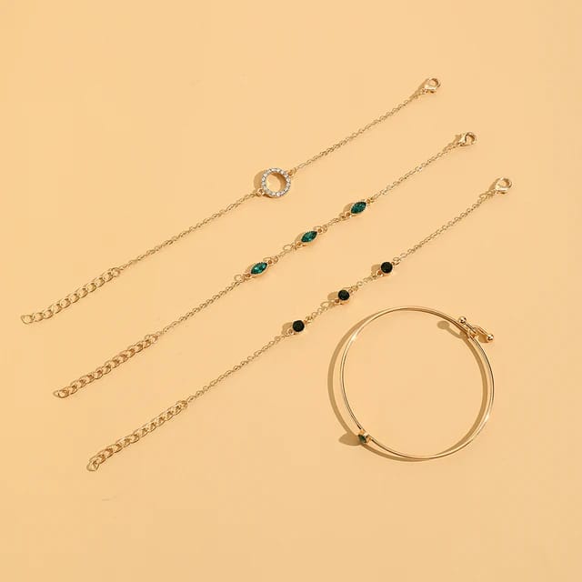 Yu Fashions Round Circle Emerald Green Evil Eye Multilayered Korean Bracelet