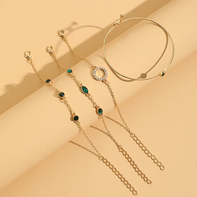Yu Fashions Round Circle Emerald Green Evil Eye Multilayered Korean Bracelet