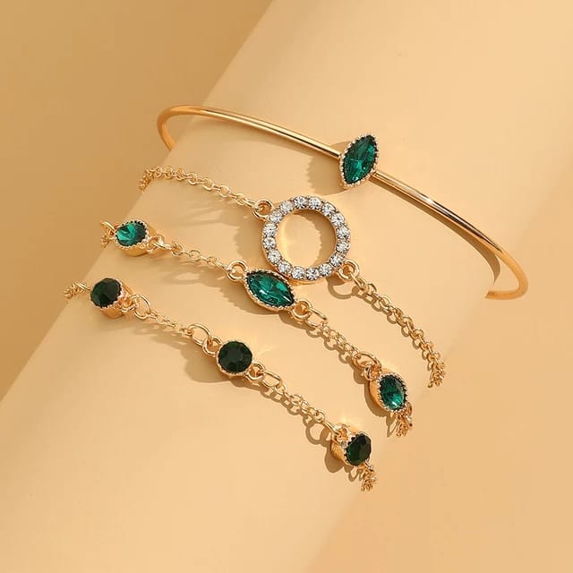 Yu Fashions Round Circle Emerald Green Evil Eye Multilayered Korean Bracelet