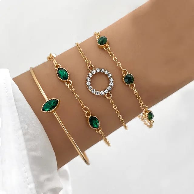 Yu Fashions Round Circle Emerald Green Evil Eye Multilayered Korean Bracelet