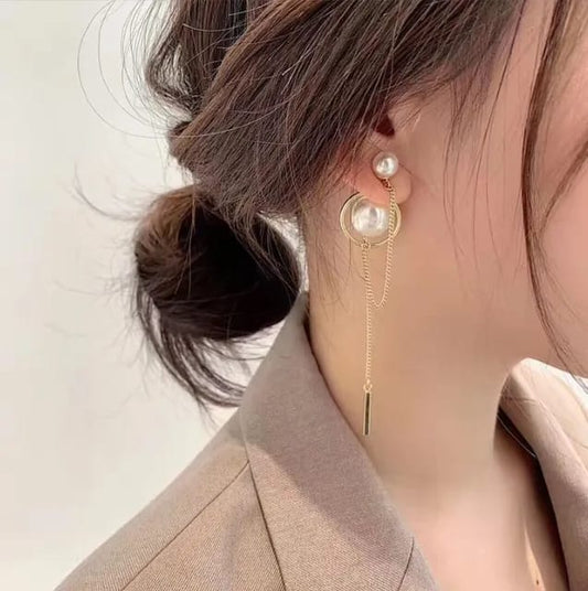 Yu Fashions Golden Pear Chain Cross High Fashion Korean Earrings Pair