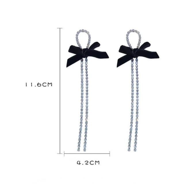 Yu Fashions Velvet Fabric Bow Knot Silver crystals Korean Drop Earrings Pair