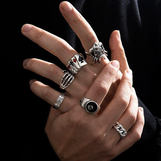 Yu Fashions High Fashion Dice Skeleton 8 Number Link Ace Devil Korean Ring Set of 6