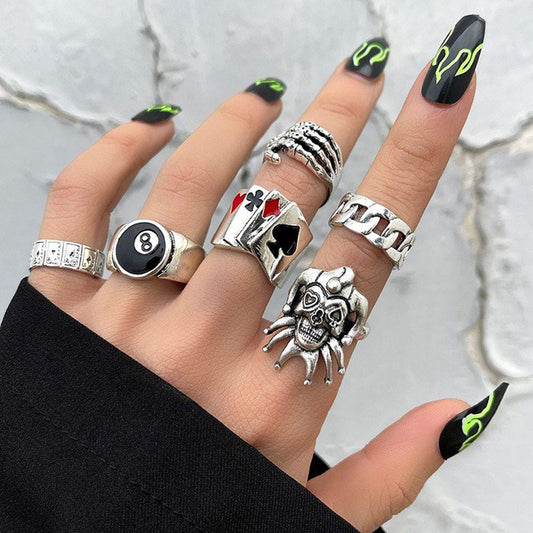 Yu Fashions High Fashion Dice Skeleton 8 Number Link Ace Devil Korean Ring Set of 6