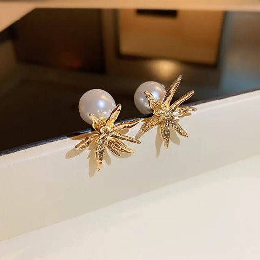 Yu Fashions Flower Pearl 2 way High Fashion Korean earrings Pair