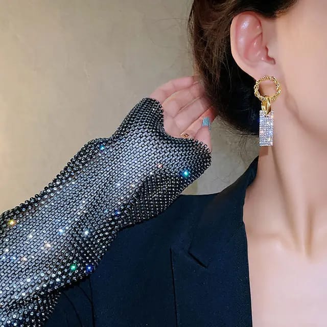 YU Fashions Circle Rectangular Rhinestone Shaped Korean Earrings Pair